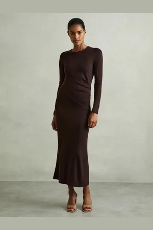 Reiss Sloane Berry Wool Ruche Detail Midi Dress, XS