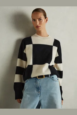 Reiss Becki Jumper Wool Checked, Black & white Size: S