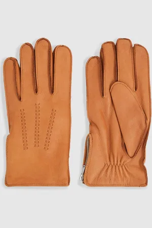 Reiss Leather Zip-side Gloves, S