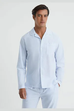 Reiss Blue & white Striped Cotton Button-through Pyjama Shirt, S