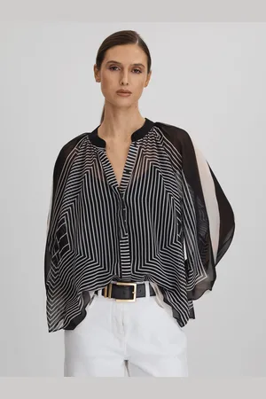 Reiss Charli Blouse Placement Print, Black & cream Size: 4