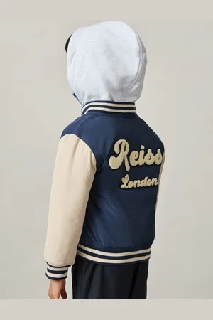 Reiss Airforce Blue & off White 9-13 yrs Logo Patch Hooded Varsity Jacket, Q04