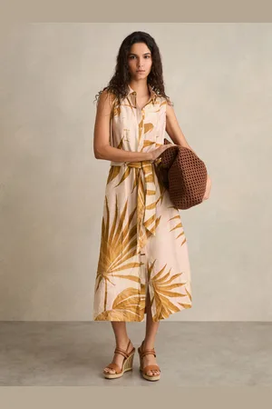 Reiss Palm-print Sleeveless Shirt Dress, 4