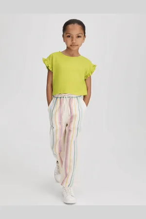 Reiss Saskia Lime 9-13 yrs Ruffle Sleeve Cropped T-shirt, 9-13Yrs