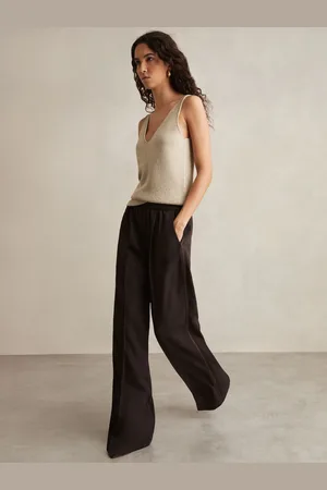 Reiss Petite Elasticated Side Stripe Wide Leg Trousers, 4
