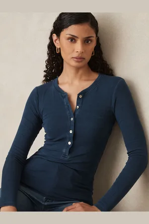 GOOD AMERICAN Long-sleeve Henley Top, XL
