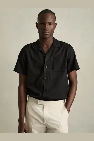 Reiss Herringbone Twill Cuban Collar Short Sleeve Shirt, XS