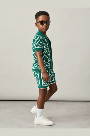 Reiss Green & white 3-9 yrs Abstract-pattern Towelling Shirt, Q03