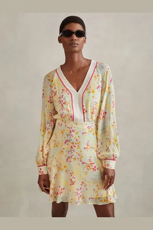 Reiss Pink & yellow Floral Print Puff Sleeve Mini Dress, 4