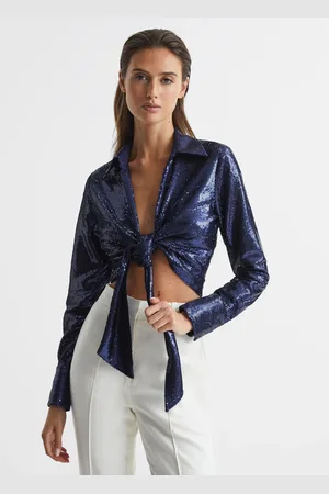 Reiss Hannah Tie Front Sequin Top - , Size: 4