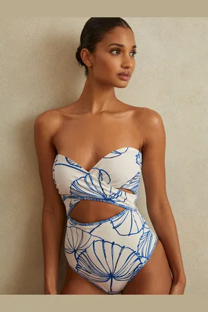Reiss Veronica Swimsuit Leaf Print, Natural Size: 12