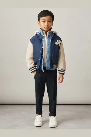 Reiss Airforce Blue & off White 3-9 yrs Logo Patch Hooded Varsity Jacket, Q03