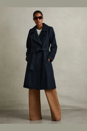 Reiss Rae Teal Rae Wool Blend Belted Double Breasted Coat With Cashmere, 4