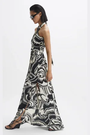 Reiss Black & white Printed Halter Neck Maxi Dress, 4