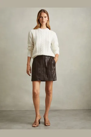 Reiss Leather Zip-front Mini Skirt, 8