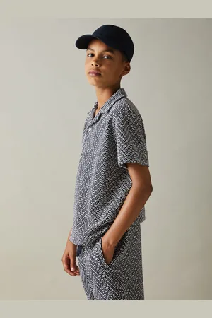 Reiss Jono Cuban Collar Shirt Zig Zag Design, Size: 9