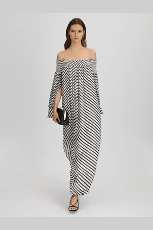 Reiss Black & cream Striped Bardot Maxi Dress, 4