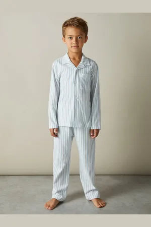 Reiss Airforce Blue & white Stripe Cohen 9-13 yrs Brushed-cotton Striped Pyjama, Q04