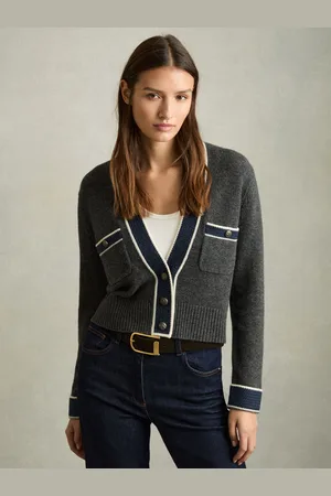 Reiss Wool-cashmere Tipped V-neck Cardigan, XS