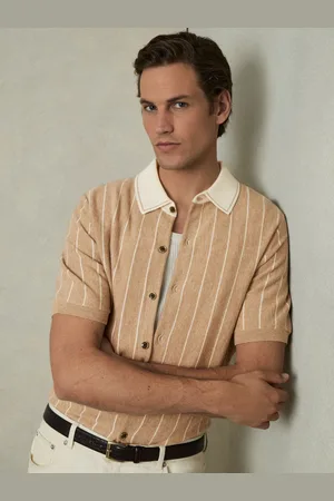 Reiss Wool Striped-knit Short-sleeve Shirt, S