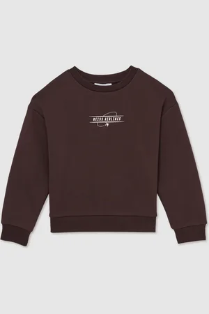 Reiss Chocolate Brown & off White Cotton-blend Airlines-print Sweatshirt