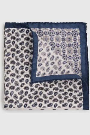 Reiss Lucca Silk Hybrid Print Pocket Square,, Cream & navy