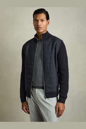 Reiss Hybrid Quilt and Knit Zip-through Jacket, S