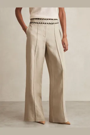 Reiss Petite Linen Wide-leg Whipstitch Trousers, 4