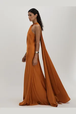 Halston Heritage Halter Cape Maxi Dress, , 16