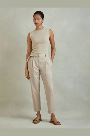 Reiss Cropped Cotton Blend Belted Trousers, 10
