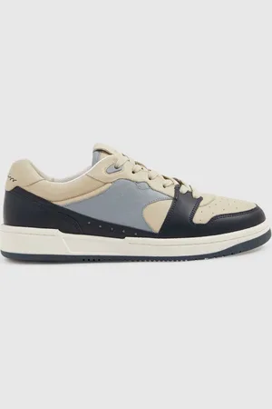 Reiss Astor Perf Lace Up Trainers Leather Colourblock, Blue & stone Size: E41