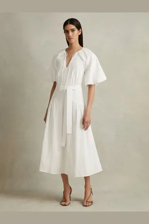 Reiss Petite Lyocell Blend Puff Sleeve Midi Dress, 4
