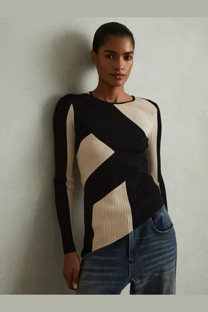 Reiss Judy Asymmetric Top Colour Block, Black & camel Size: XS
