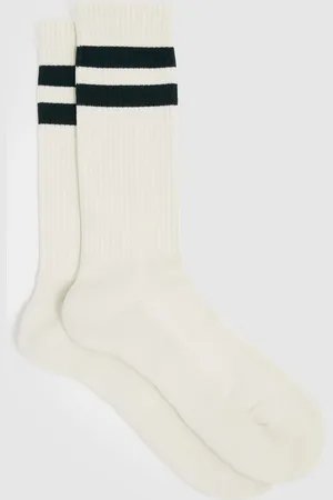 Reiss Forest Green & ecru Cotton-blend Double-stripe Socks, M & L