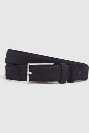 Reiss Dante Suede Belt - Blue Leather Plain, Size: 28