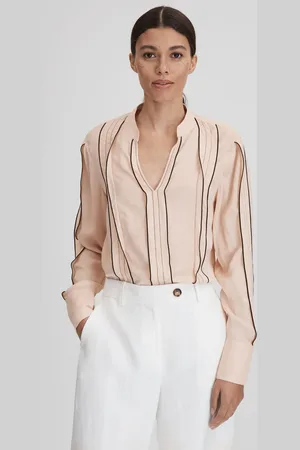Reiss Mia Ruffle Blouse Contrast Trim, Size: 4
