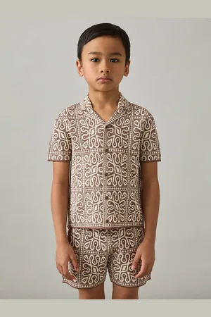 Reiss Brown & off White 3-9 yrs Tile Pattern Knit Shirt, Q03