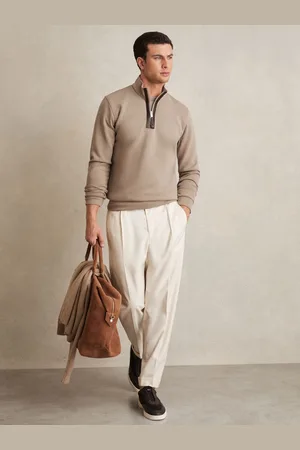 Reiss Leather-placket Interlock Sweatshirt, XS