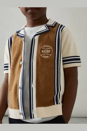 Reiss Tobacco Brown & off White 9-13 yrs Cotton Colour-block Varsity Shirt, Q04