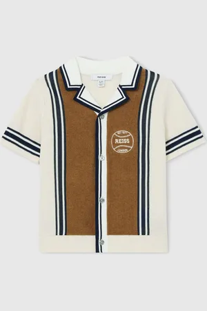 Reiss Tobacco Brown & off White 13-14 yrs Cotton Colour-block Varsity Shirt