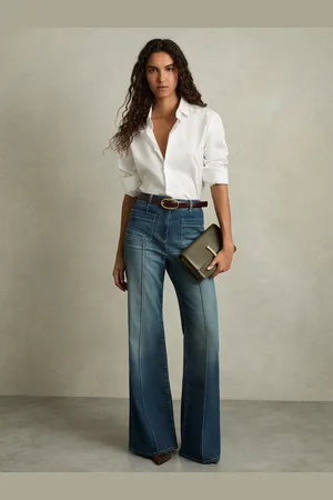 Reiss Sakura Mid Patch Pocket Flared Jeans, 30R