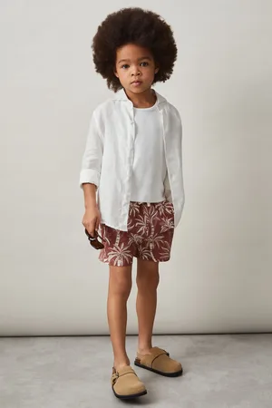 Reiss Rust & off White Palm-print Swim Shorts, Q03