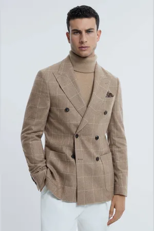 ATELIER Italian Wool-cashmere Slim Fit Double Breasted Check Blazer, 38