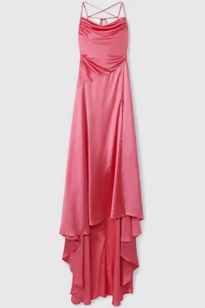 LEO LIN Leo Ruched Cowl Neck Satin Maxi Dress, , 8