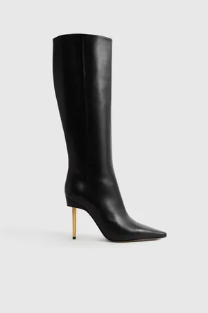 Reiss Italian Leather Heeled Knee-high Boots, 6