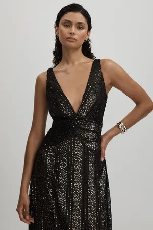 Halston Heritage Plunge Neck Maxi Dress, , 10