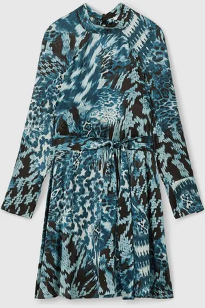 Reiss Printed Belted Tie Neck Mini Dress, 8