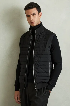 Reiss Hybrid Quilt and Knit Zip-through Gilet, XS