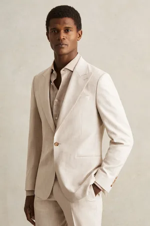 Reiss Oatmeal & white Slim Fit Single Breasted Pinstripe Suit Blazer, 38R