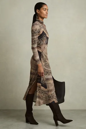 Reiss Snake-print Draped Midi Dress, M